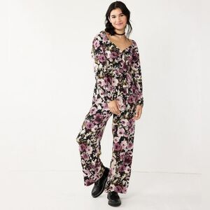 Lily Rose wide leg side tie floral jumpsuit, plus size XXL